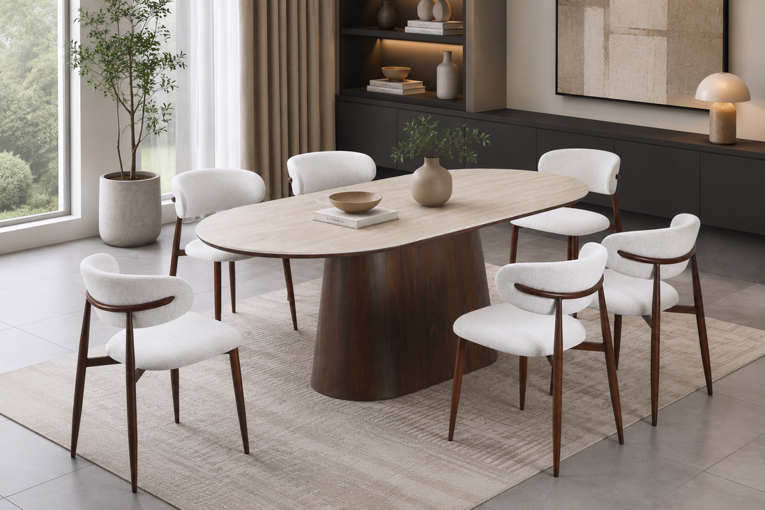DANIELA Travertine Dining Table + DIANA Dining Chair