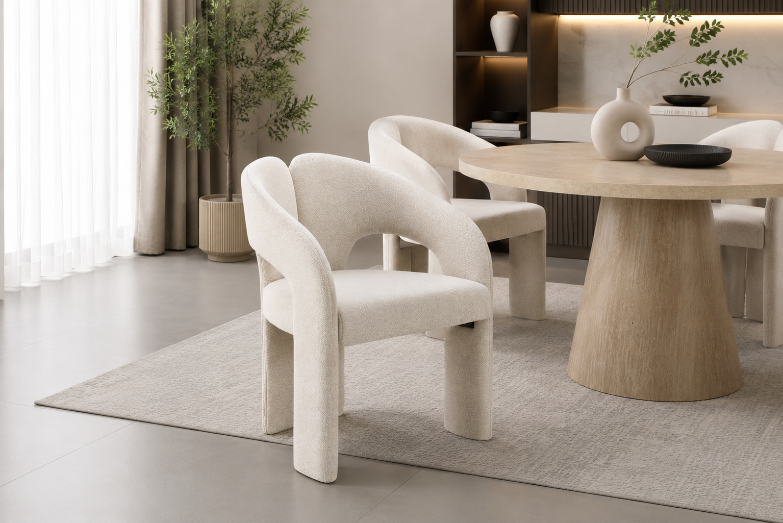 TRACY Travertine Dining Table + (4) ALBA Dining Chair
