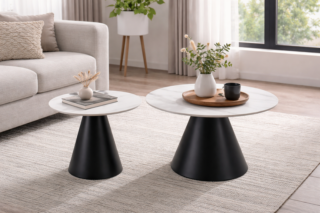 ATHENAS Coffee Table in White Marble & Black