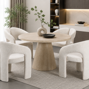 TRACY Travertine Dining Table + (4) ALBA Dining Chair