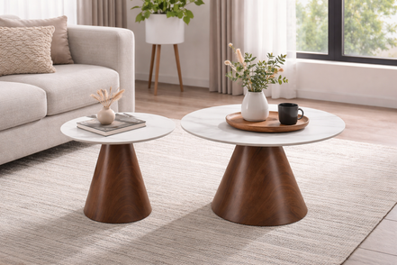 ATHENAS Coffee Table in White Marble & Walnut