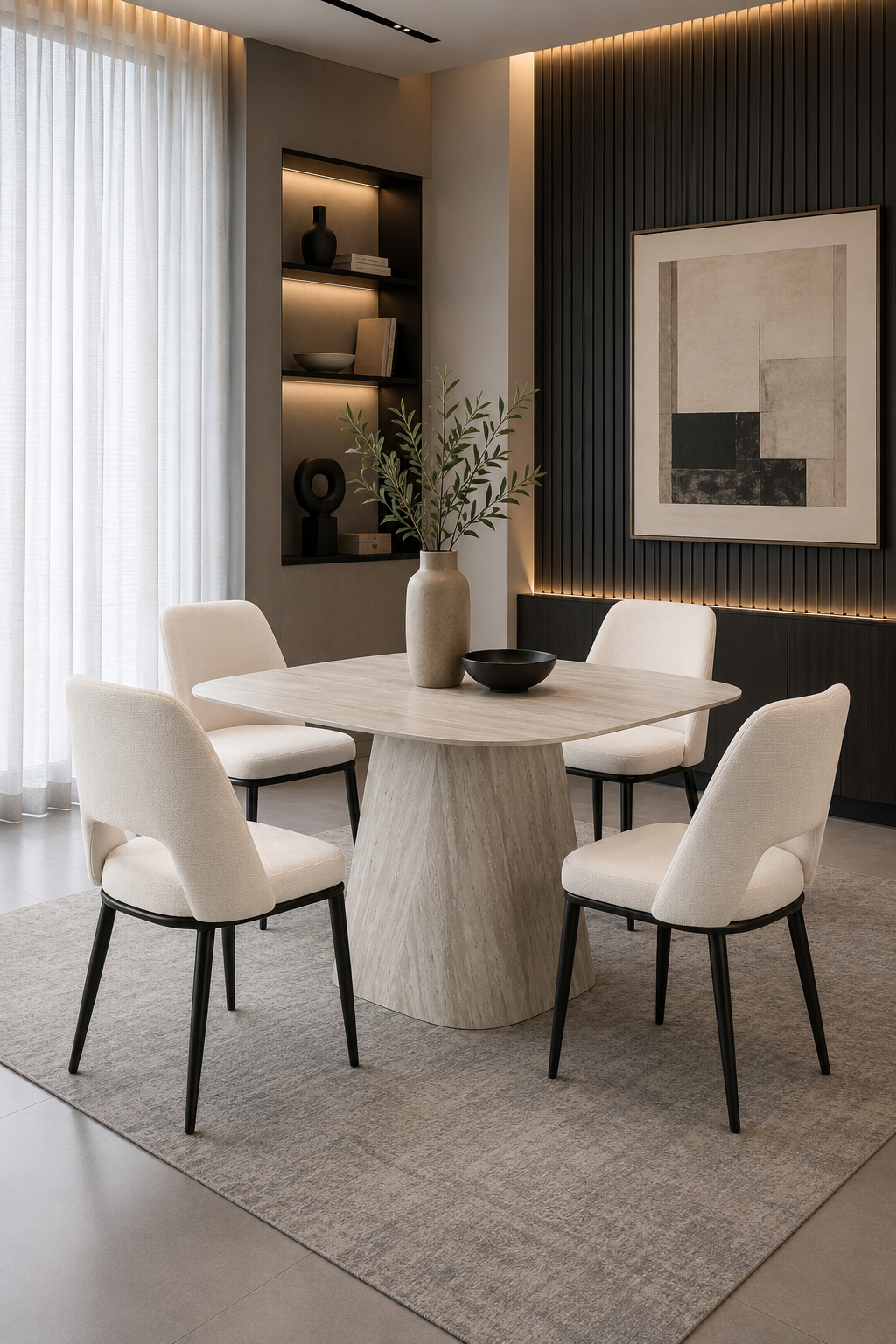 MARA Travertine Dining Table + (4) GLORIA Dining Chair