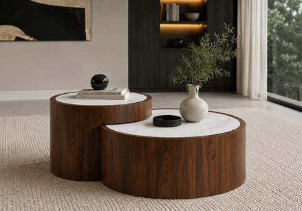 MAISON Coffee Table in White Marble & Walnut
