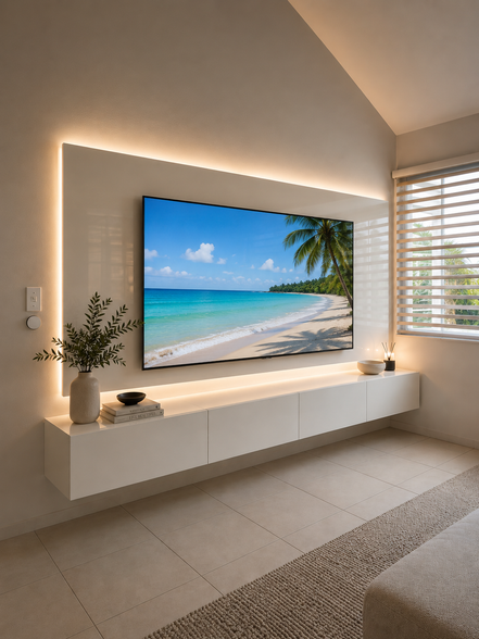 SET TV Unit 10' White Gloss + Back-panel (Fascia) White Gloss