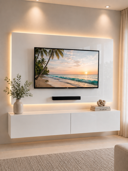 SET TV Unit 6' White Gloss + Back-panel (Fascia) White Gloss